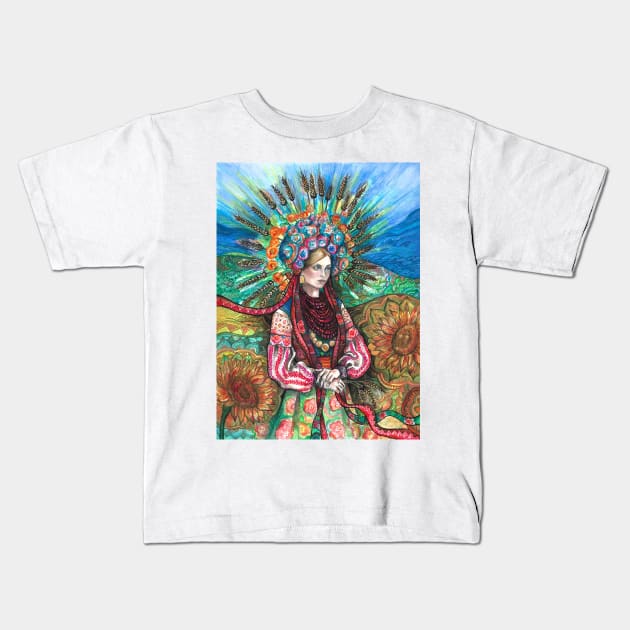 Ukrainian Flower Crown Kids T-Shirt by FanitsaArt